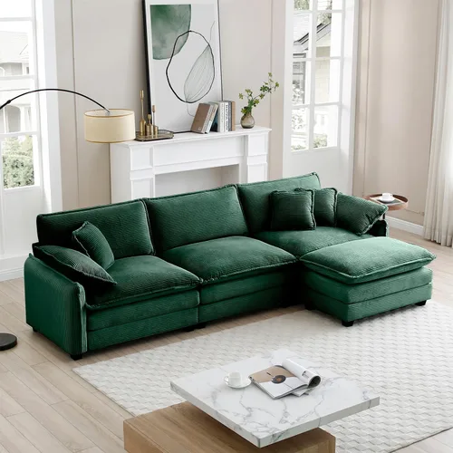 Vista 115 de Sofá Loveseat Grande en Beige y Blanco de 194.8 cm, Sofás Seccionales de 2 Plazas Grandes para Sala de Estar, Sofá Seccional Modular de Tela