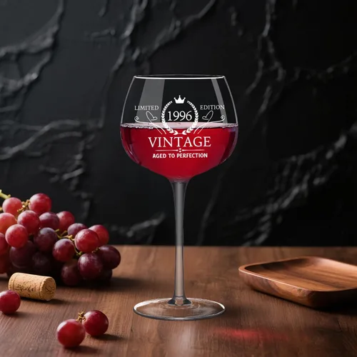 Vista 3 de Regalos de cumpleaños número 30 para mujer, copa de vino vintage 1996 grabada para ella, decoraciones de cumpleaños de 30 años regalos para mujeres