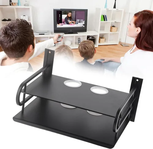 Vista 6 de Estante de montaje en pared, estante flotante de pared de doble capa, estante de caja de TV, estante montado en la pared, router DVD cable caja