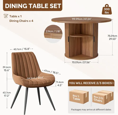 Vista 58 de Miereirl Moderno juego de comedor de 5 piezas para mesa redonda de madera de 4,31.5 pulgadas con estante de almacenamiento semiabierto y puerta