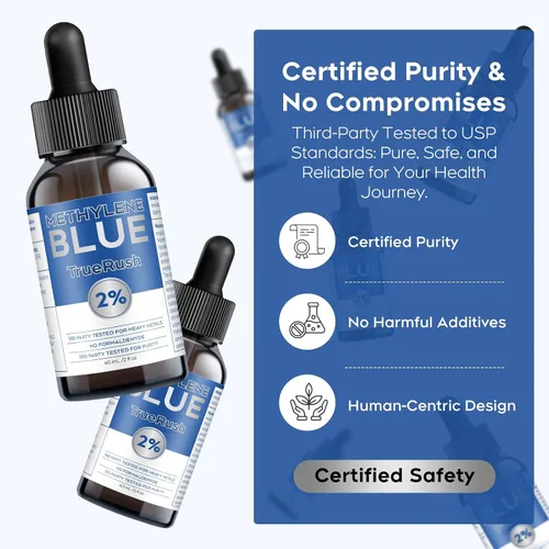 Vista 6 de Azul de metileno 99.99% de pureza – 2% de alta concentración, grado farmacéutico y grado USP, suplemento de salud cerebral probado por terceros