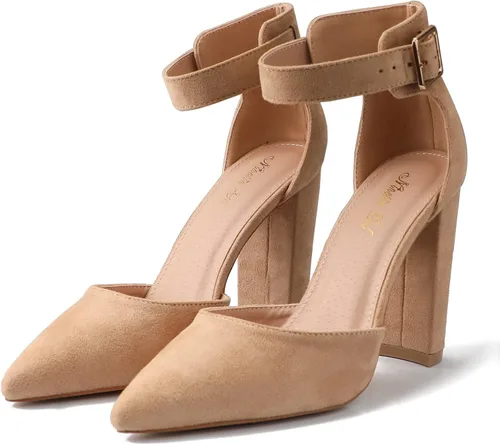 Vista 7 de Tacones altos. Zapatos de tacón grueso y puntiagudos con punta cerrada, zapatos de moda para fiestas, bodas, regalos para mujeres