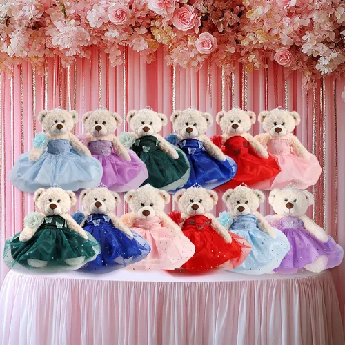 Vista 6 de Muñeca de quinceañera con vestido de membrillo con vestido, decoraciones de quinceañera para regalos de niñas, OSO de peluche para 15 años