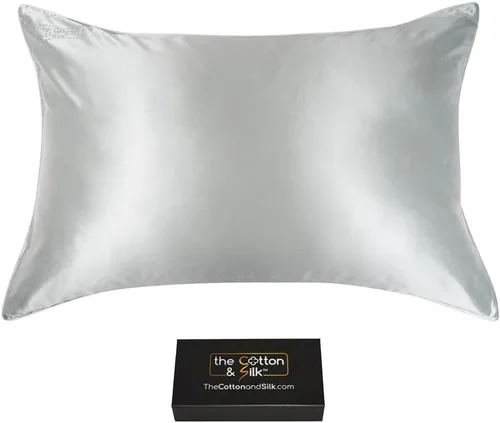 Vista 32 de Funda de almohada de seda de morera 22 Momme (cierre envolvente en la parte posterior), colección elegante, tamaño Queen, caramelo + crema