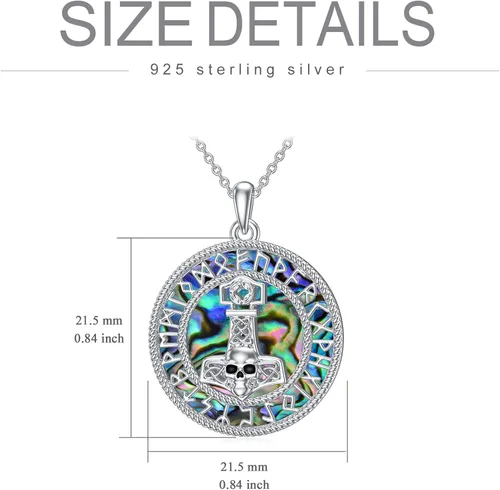Vista 5 de PROESS Thor Hammer Necklace 925 Sterling Silver Mjolnir Necklace for Men Women Abalone Shell Viking Norse Pendant Jewelry Gifts Amulet for Women Men