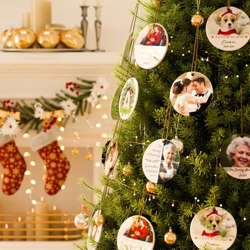 Vista 6 de Bemaystar Adornos de Navidad personalizados 2024 – Adornos de fotos de copo de nieve personalizados con texto, adornos para decoraciones de árboles