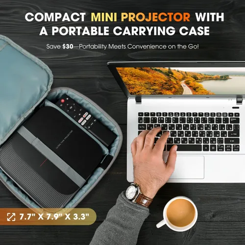 Vista 8 de [Más de 386 aplicaciones integradas] Proyector inteligente DBPOWER E2 con WiFi y Bluetooth, mini proyector nativo 1080P compatible con Netflix Gris