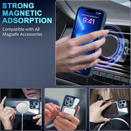 Vista 5 de Funda magnética diseñada para iPhone 13 Pro Max [compatible con MagSafe] con protector de pantalla y protector de lente de cámara, funda Azul