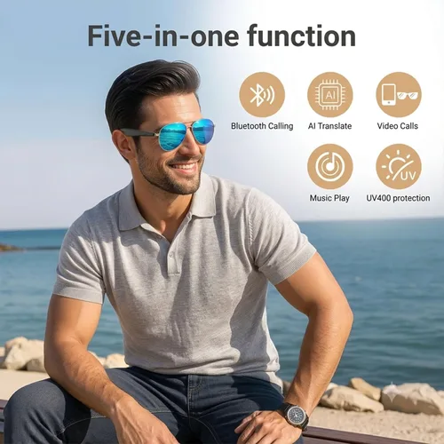 Vista 7 de EarlySincere Lentes inteligentes AI, lentes de traducción inteligentes que admiten traducción de 164 idiomas, lentes de sol inteligentes