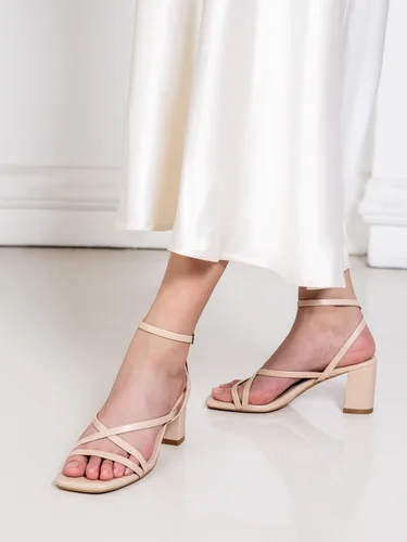 Vista 5 de Shoe'N Tale Strappy Heels for Women Block Chunky Heels Open Square Toe Ankle Strap Buckle Sandals