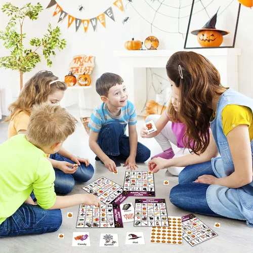 Vista 5 de V-Opitos Tarjeta de juego de bingo de Halloween para niños y adultos, 36 jugadores, juego de Halloween para familia/aula escolar, grupo grande