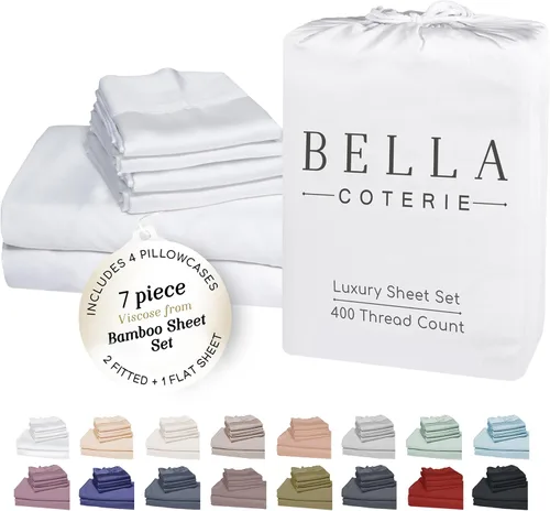 Vista 55 de Bella Coterie - Juego de sábanas tamaño individual, viscosa de bambú, de cultivo orgánico, ultrasuaves, refrescantes para calurosos, esquinas tipo