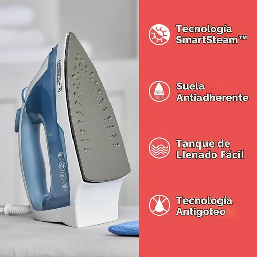 Vista 2 de BLACK+DECKER Plancha Compacta Easy Steam para Ropa, Apagado Automático, Placa Antiadherente, Ligera, 1200 Vatios (Paquete de 4)