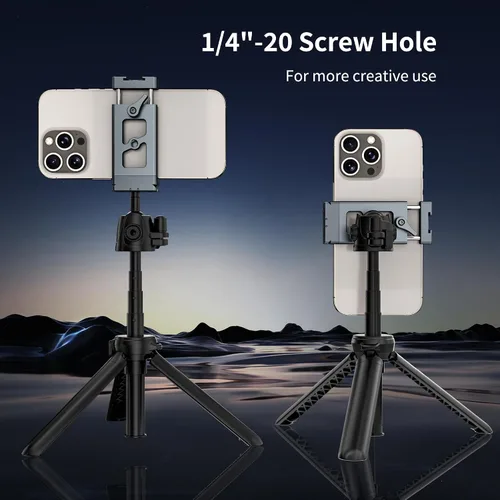 Vista 5 de Soporte de trípode de metal para teléfono, adaptador de puerto Arca y cámara de acción, adaptador de trípode ajustable para teléfono celular