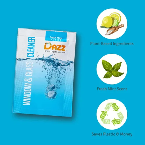 Vista 2 de Dazz Kit de inicio de limpiador de ventanas y vidrios (1 botella de spray reutilizable, 2 repuestos) tabletas de limpieza natural, sin rayas