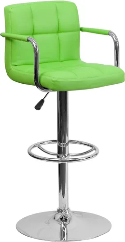 Vista 22 de Flash Furniture Taburete de bar de altura ajustable de vinilo acolchado gris contemporáneo con brazos y base cromada