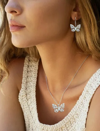 Vista 2 de STARCHENIE Collar de mariposa y pulsera para mujer de plata de ley 925 con diseño de mariposa