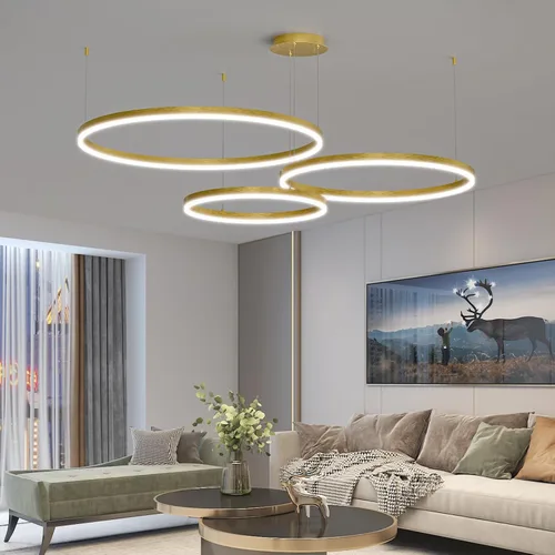 Vista 9 de Mikeru Lámpara de Araña LED Moderna de 3 Anillos, Accesorios de Luz Colgante de Techo con Control Remoto 3000k-6500K Temperatura de Color Ajustable