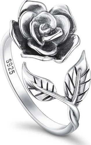 Vista 18 de Anillos abiertos ajustables de plata de ley S925, anillo de rosa para mujeres y adolescentes