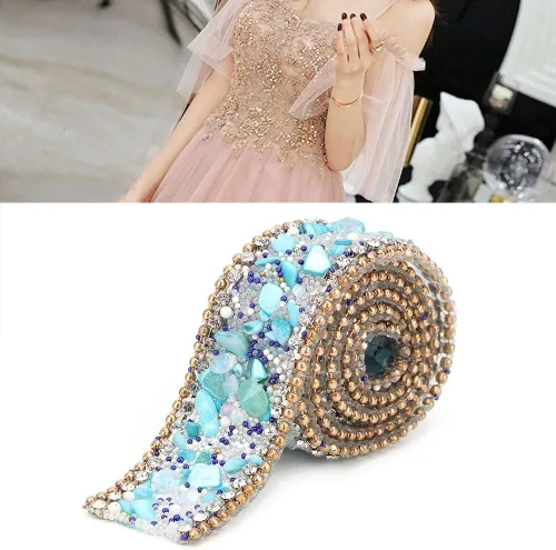 Vista 3 de Cinta autoadhesiva con diamantes de imitación de cristal, cadena de cuentas de 16.4 pulgadas para decoración de vestidos de boda, fiesta
