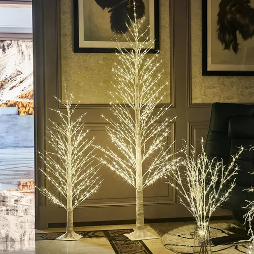 Vista 3 de Fudios - Árbol iluminado blanco de sauce de 4 pies con 450 luces LED de hadas, luces de árbol artificial de Navidad, enchufable para decoración