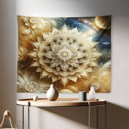 Vista 30 de Ambesonne Tapiz bohemio, diseño floral de bruja, luna y mariposa con adornos de mandala, decoración de tela para colgar en la pared para dormitorio