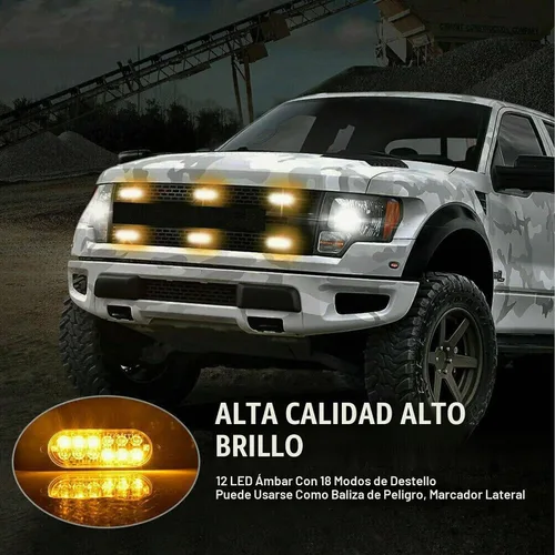 Vista 7 de 20 luces estroboscópicas LED de aluminio, 12 LED por luz, 18 modos de flash y constantes, luces de advertencia de doble color ámbar/blanco