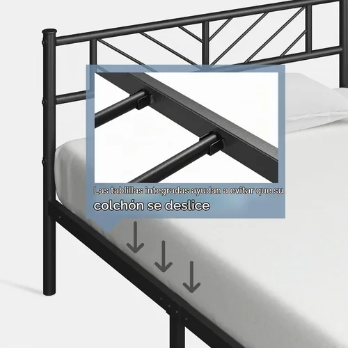 Vista 7 de Yaheetech Estructura de Cama Plataforma de Tamaño Individual con Cabecera de Diseño de Flecha, Base de Colchón de Metal de 13 Pulgadas