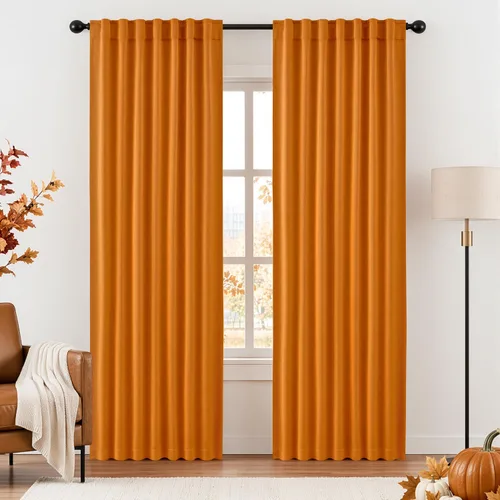 Vista 9 de ANRODUO Juego de 2 cortinas con bloqueo de luz del 99%, cortinas de 84 pulgadas de largo, cortinas negras para dormitorio, cortinas con aislamiento
