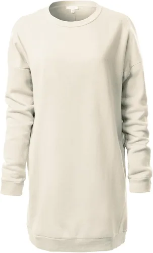 Vista 24 de MixMatchy Sudadera casual de forro polar con cuello en V para mujer, manga larga, túnica para otoño e invierno Negro (cuello redondo)