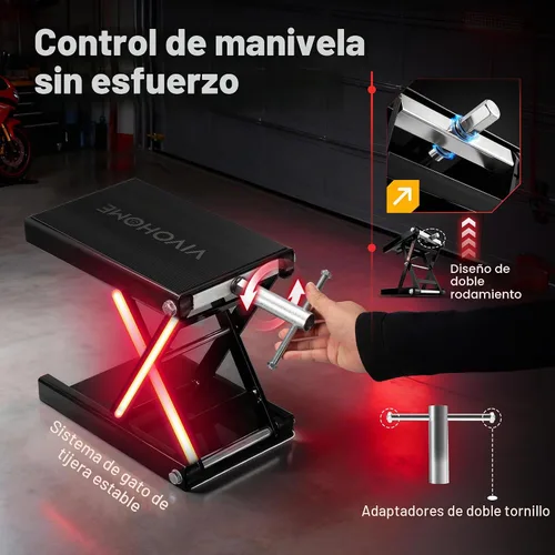 Vista 3 de VIVOHOME Gato de tijera para elevador de motocicleta de 1100 libras, soporte de elevación de cubierta ancha, color negro