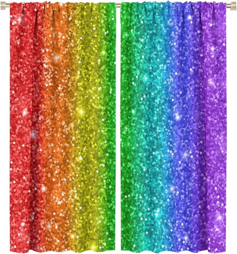 Vista 68 de Cortinas opacas abstractas de arco iris, pintura de color arcoíris con gotas, diseño gráfico creativo con bolsillo para barra, para sala de estar