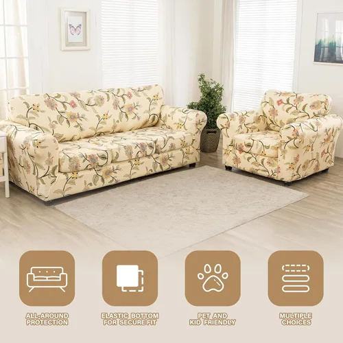 Vista 6 de Lamberia Funda de Sofá Estampada de Alta Elasticidad Fundas de Sofá de 2 Piezas Funda de Sillón con Una Funda de Cojín Separada Parte Inferior Flor
