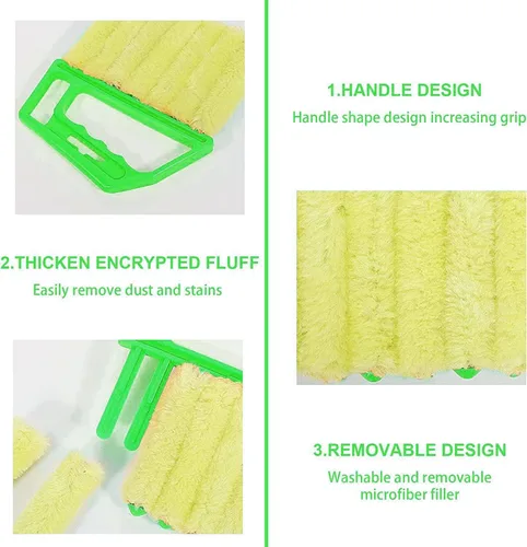 Vista 3 de 2 piezas de limpiador lavable para persianas de ventana, mini cepillo de mano para persianas de madera, persianas venecianas y plumero de aire
