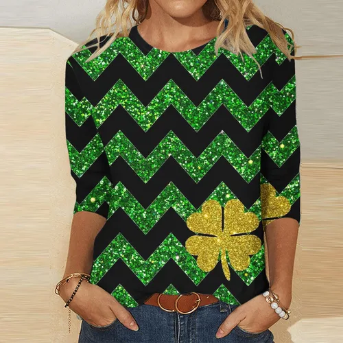 Vista 5 de Womens St Patricks Day Shirt Cute Graphic Tees Lucky Print Casual Pullover Blouses 34 Sleeve Baseball T Shirt Tops