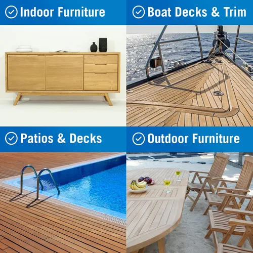 Vista 2 de Limpiador de teca para madera, aceite de teca o sellador de teca para barcos, muebles de interior, taburete de ducha y kit de restaurador de muebles