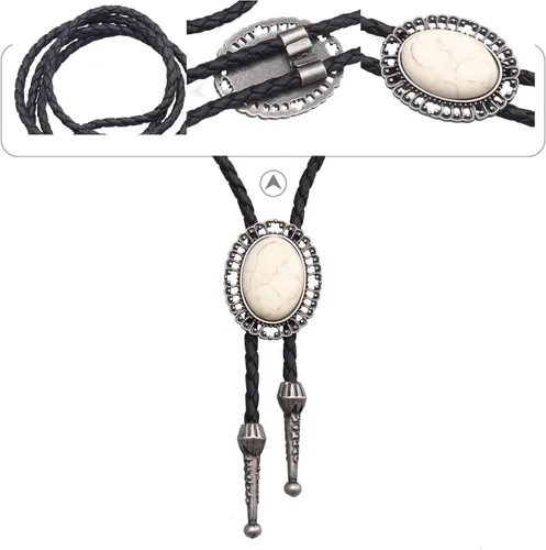 Vista 112 de Jeilwiy Corbata de bolo para hombre, corbata de vaquero occidental, collar de corbata de bolo dorado, corbata de cuero, corbata de Halloween