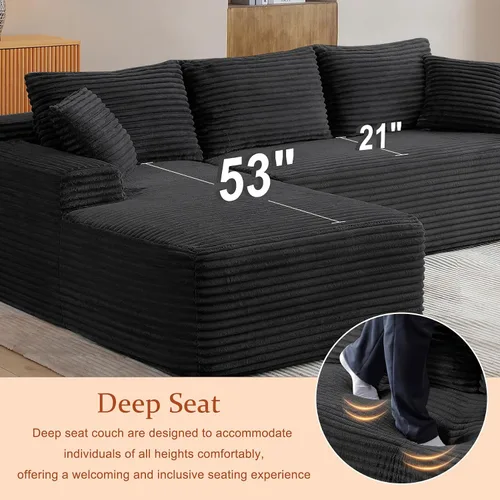Vista 4 de Sofá deshuesado de 95 pulgadas para sala de estar, sofá modular en forma de Negro+Izquierda