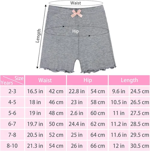 Vista 2 de Ruisita Paquete de 6 pantalones cortos con volantes para niños pequeños y niñas, pantalones cortos de bicicleta con ruedas, pantalones cortos