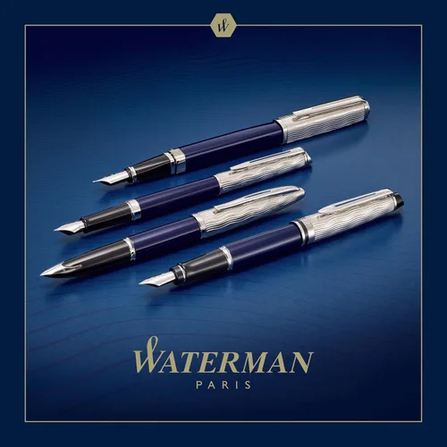 Vista 6 de Waterman Pluma estilográfica Expert Metal y laca azul Tapa cincelada Punta mediana de acero inoxidable Tinta azul Caja de regalo