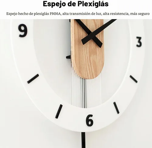 Vista 3 de Ergocar Reloj oscilante de madera, reloj colgante de madera con números romanos, adecuado para sala de estar, cocina, dormitorio, oficina