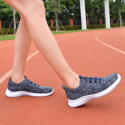 Vista 3 de ECHOINE Tenis deportivos para caminar para mujer, ligeros, informales, de punto, sin cordones
