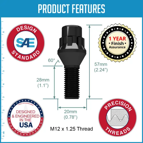 Vista 4 de Wheel Accessories Parts 4 cerraduras + llave M12 x 1.25 12 x 1.25 rosca Bellota para asiento con cerradura de perno de asiento con acabado negro