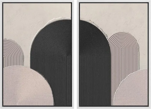Vista 125 de SIGNWIN Lienzo enmarcado para pared, juego de arte con anillos de árbol de bosque grunge en blanco y negro, ilustraciones de naturaleza silvestre