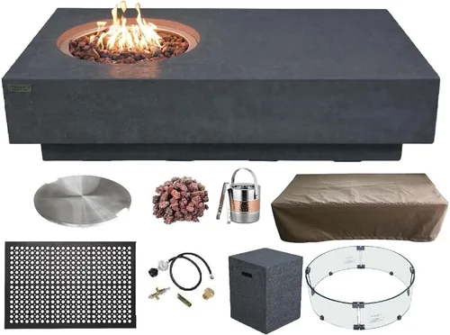 Vista 69 de Elementi+ Mesa de Fuego de Gas Colorado de Hormigón Fundido de 56" Rectangular, Hoguera al Aire Libre con Ignición Electrónica Incluye Cubierta