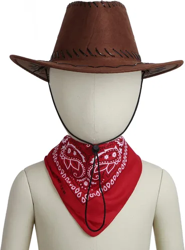 Vista 7 de renvena Disfraz de vaquera unisex de 3 piezas para niños, chaqueta de vaca, chaleco, blusas, bandana, sombrero de fieltro, vestido de fiesta