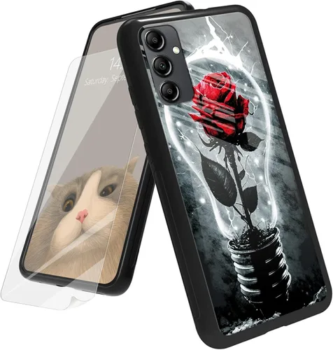 Vista 46 de Funda para Samsung Galaxy A12 5G con protector de pantalla, parte trasera de vidrio templado + TPU de silicona suave que absorbe los golpes