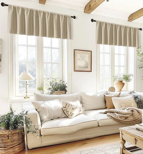 Vista 11 de XTMYI Cortinas pequeñas para ventana de sótano, cenefas opacas para oscurecer la habitación para sala de estar, juego de 2 unidades, beige natural