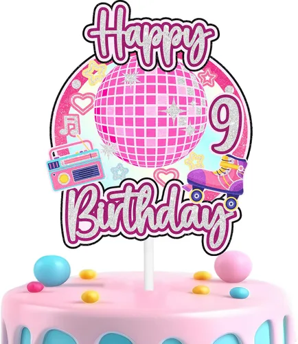 Vista 9 de Decoración retro de pastel de discoteca para niñas de 10 cumpleaños feliz hip hop, decoraciones de boombox, fiesta de patinaje sobre ruedas, fiesta