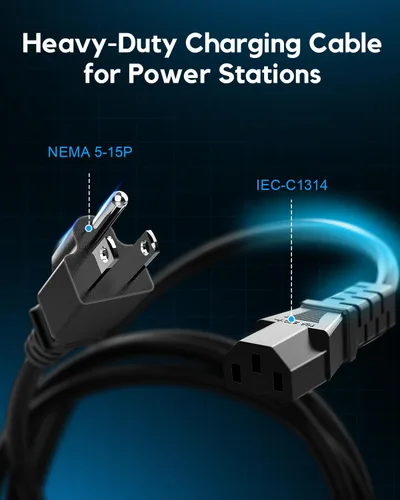 Vista 5 de Cable de alimentación universal de CA resistente con certificación UL 14 AWG 15A 125V (14/3 SJT) Cable de repuesto NEMA 5-15P a IEC C13 (6 pies)